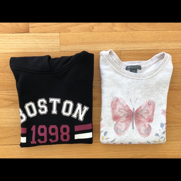 Primark Other - Primark 2 prs girls black hoodie Boston motif & cream sweatshirt butterfly motif